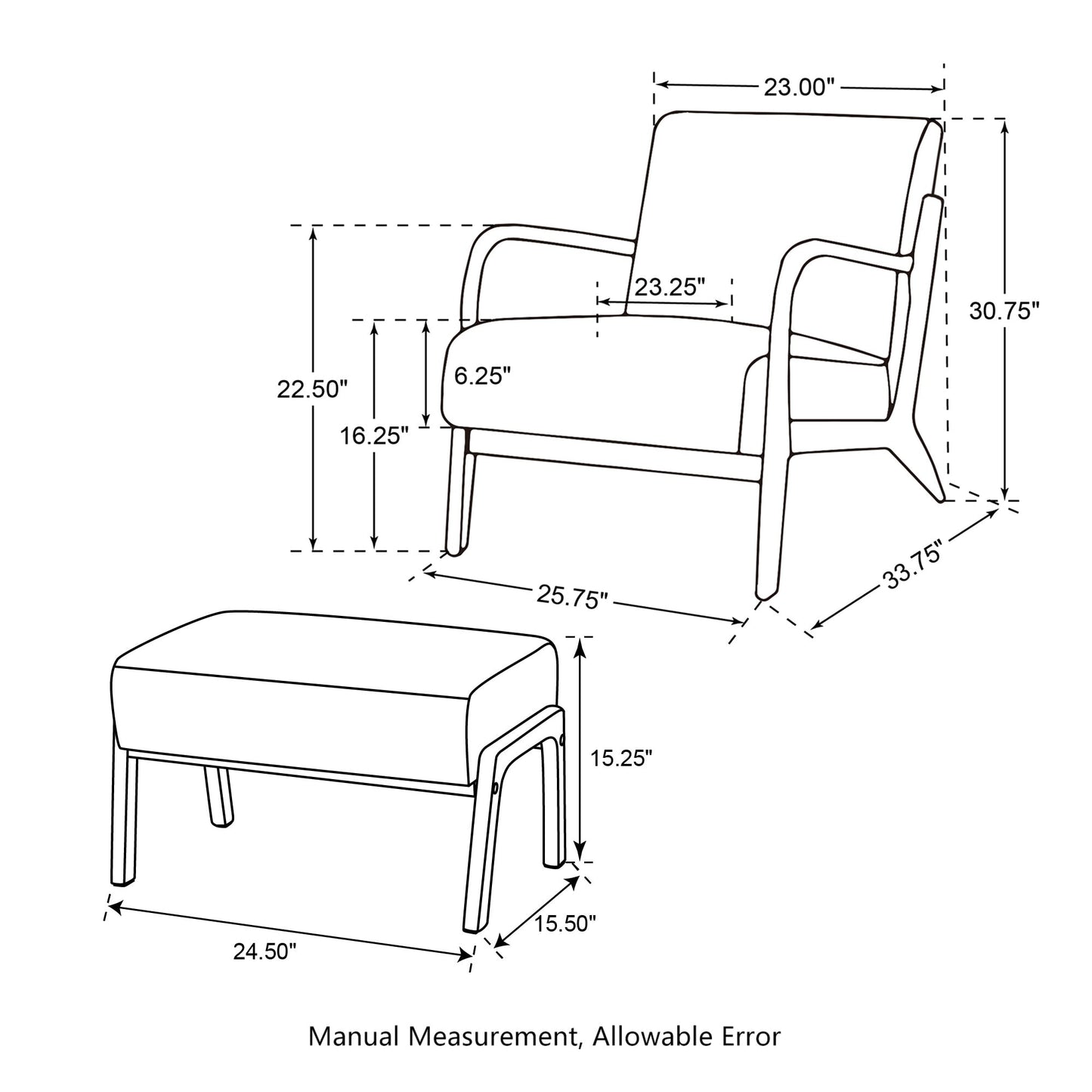 Glitzhome 30.75H Mid-Century Modern PU Leather Armchair Accent Chair with Pillow - 25.75W x 33.75D x 30.75H