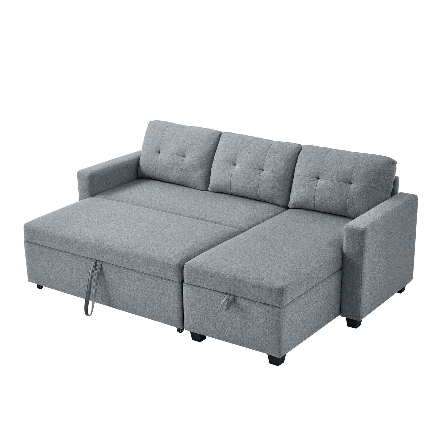 Canapé-lit convertible gris en lin de 207 cm avec méridienne de rangement réversible