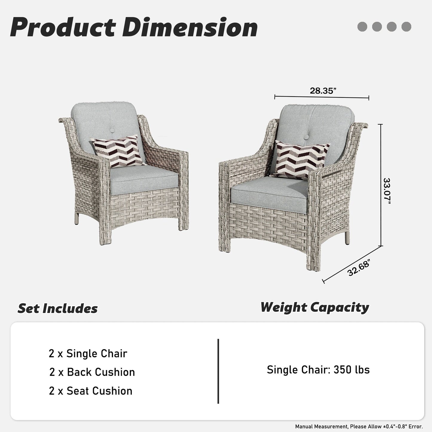 HOOOWOOO Ensemble de 2 chaises de jardin en rotin à dossier haut pour extérieur