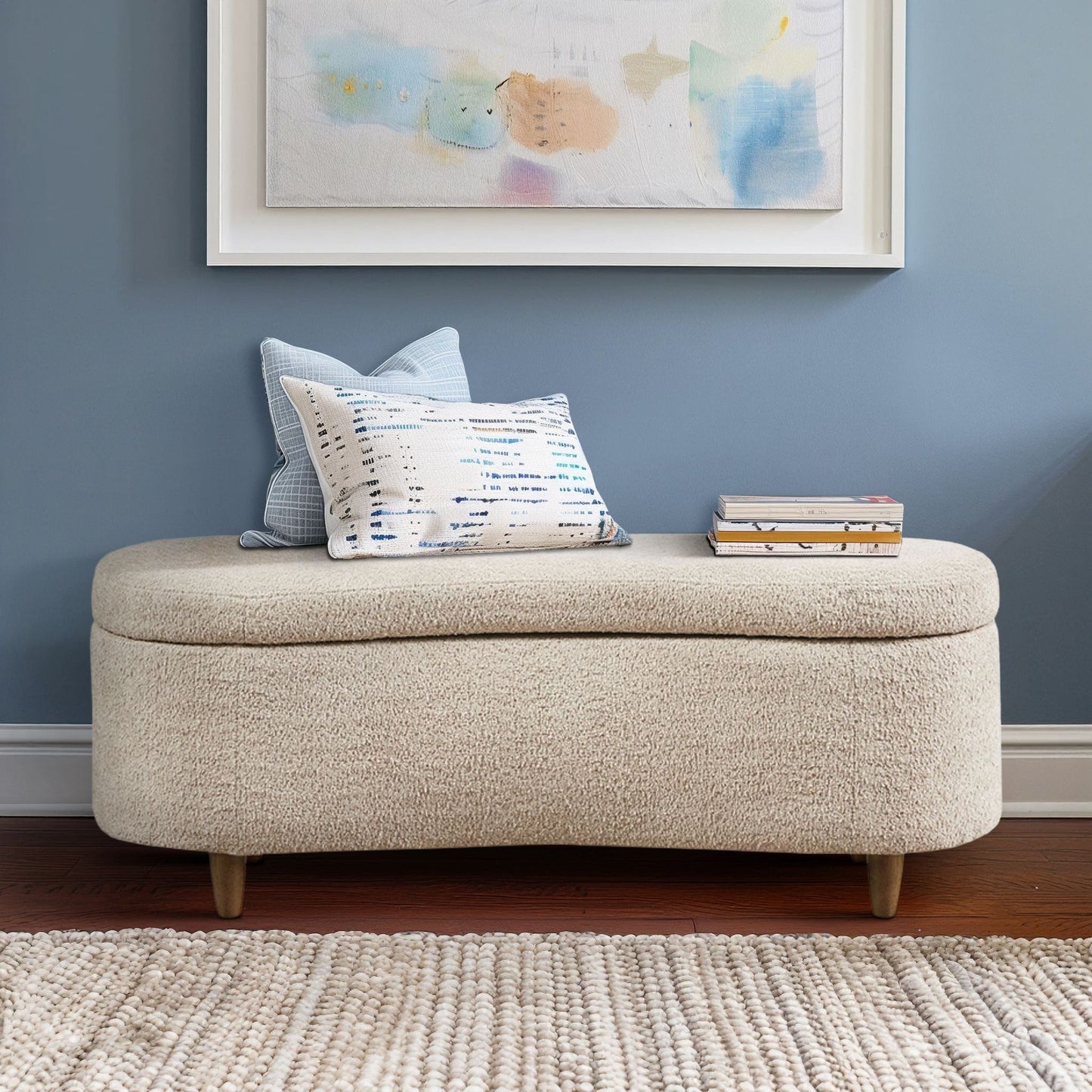 Banc d'appoint incurvé avec rangement INK IVY Bailey en style bouclé