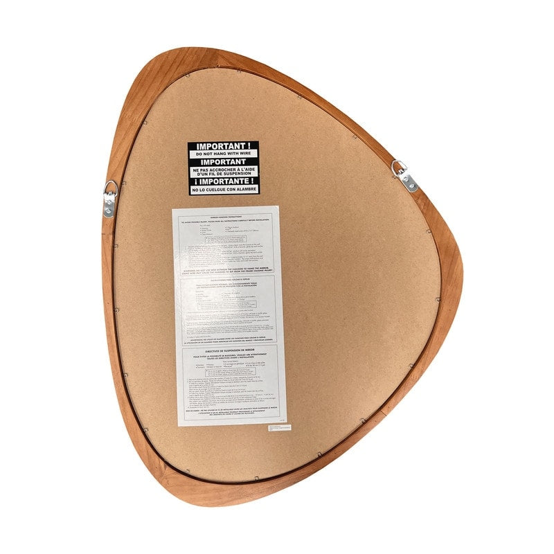 Miroir mural asymétrique en forme de galet avec cadre en pin.