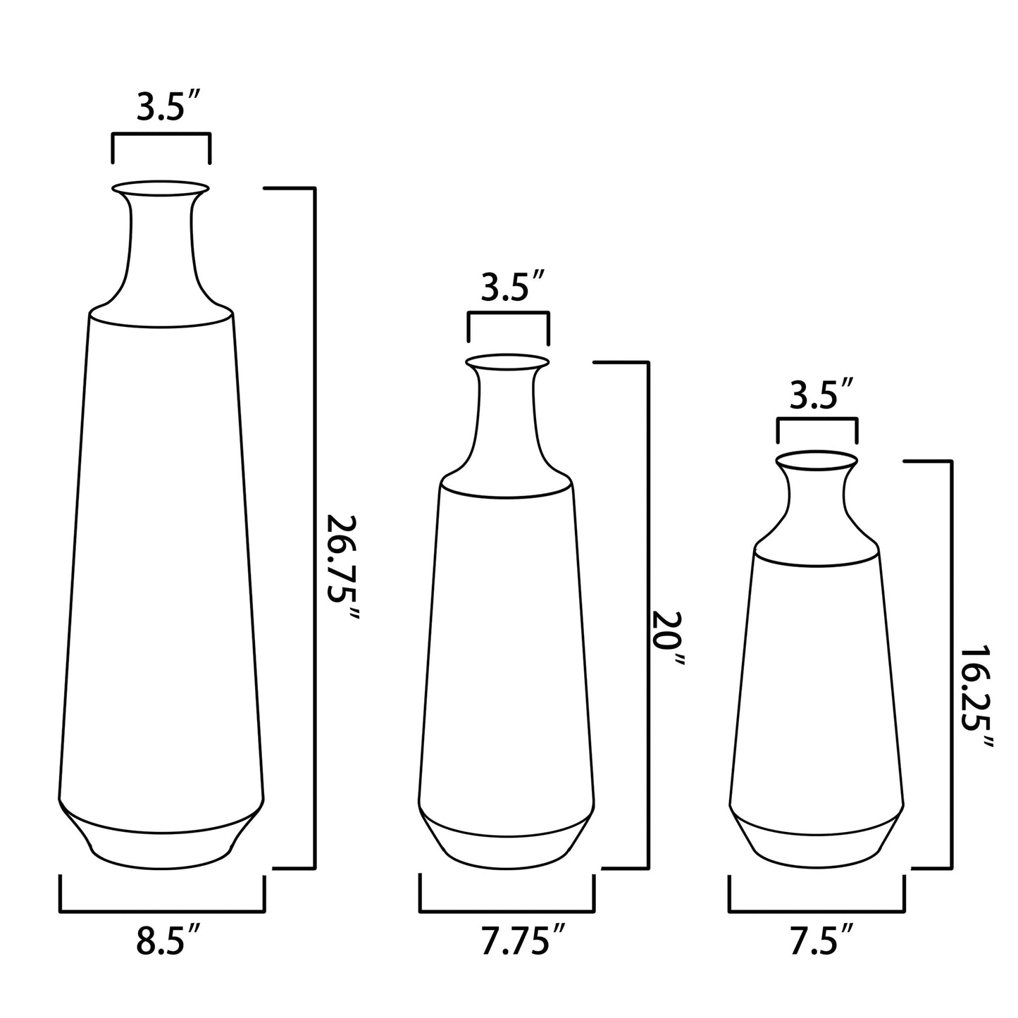 Vases en forme de bouteille en métal multicolores dégradés (lot de 3)
