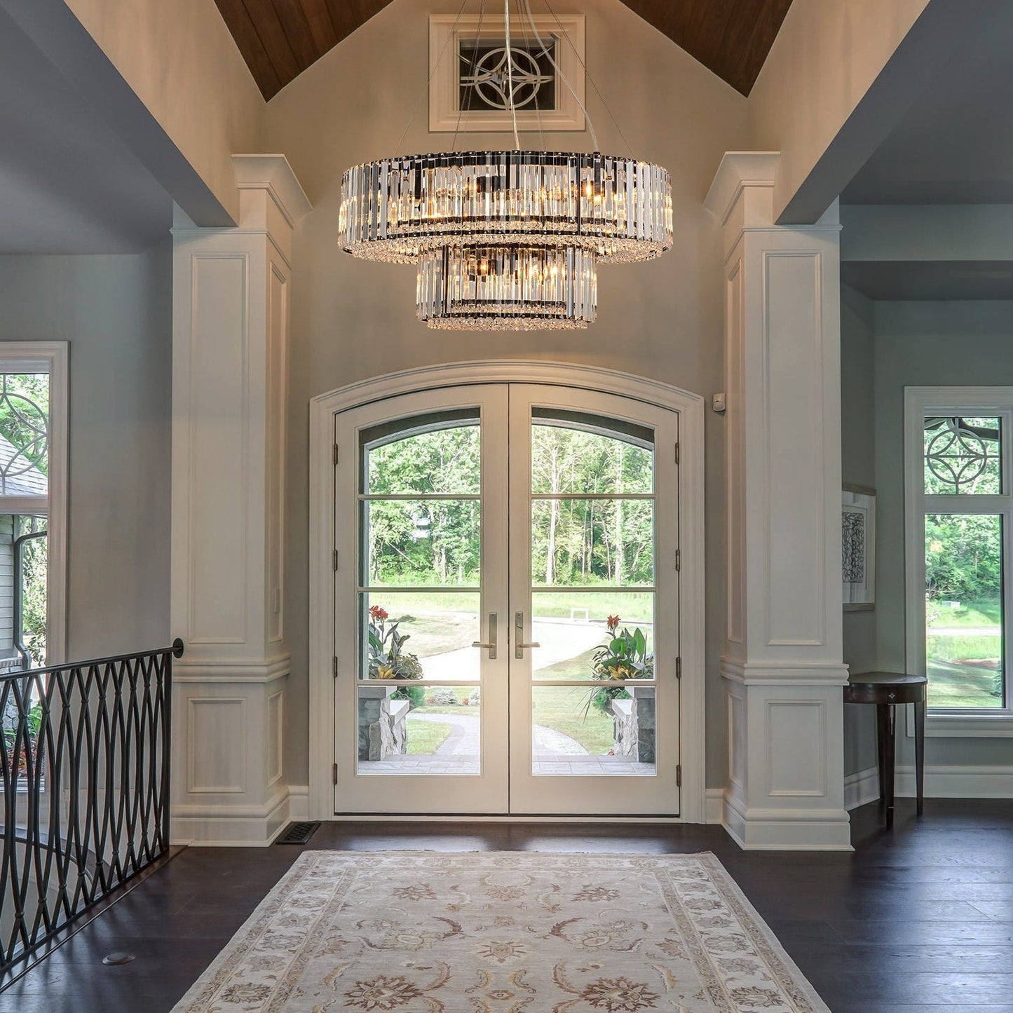 OYIPRO Lustre moderne rond en cristal à 6/8/12 lumières, suspension en forme de tambour pour îlot de cuisine