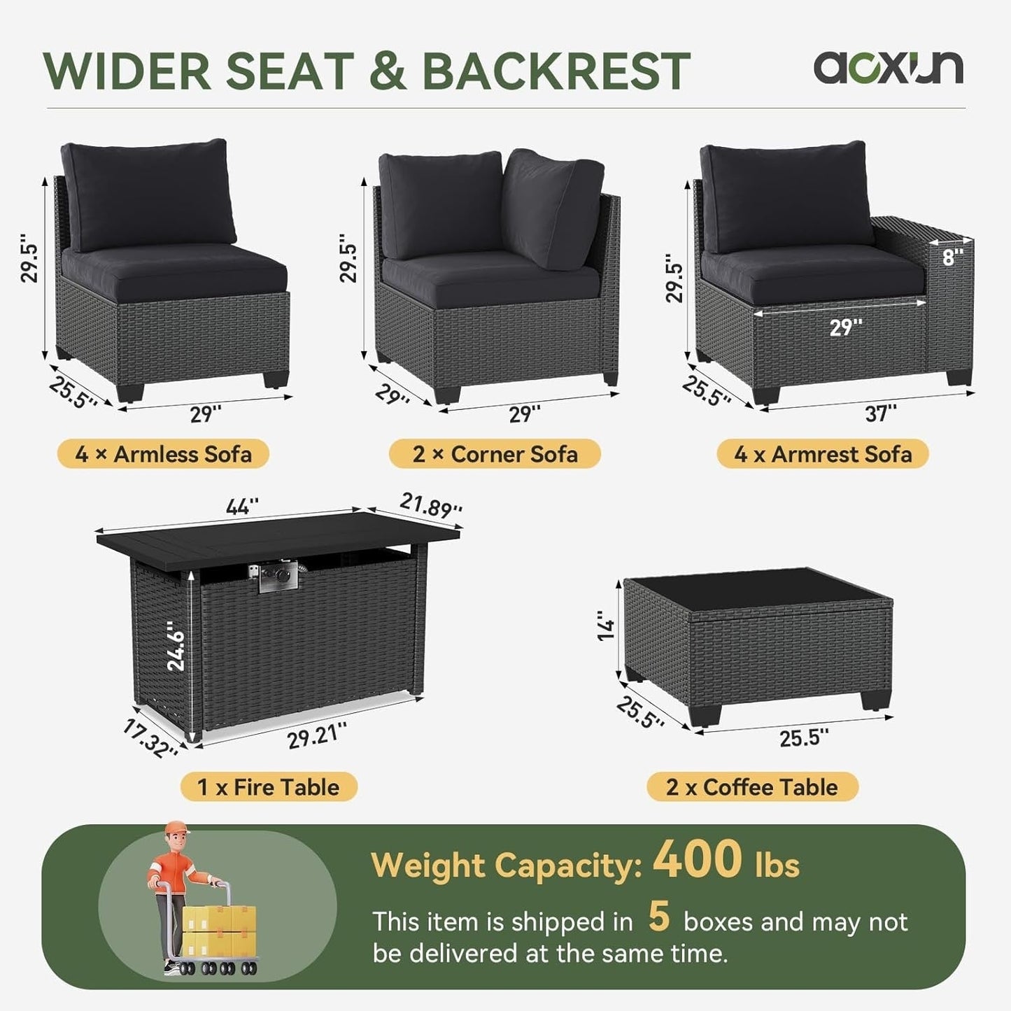 Ensembles de meubles de patio d'extérieur avec coussins épais de 4 pouces