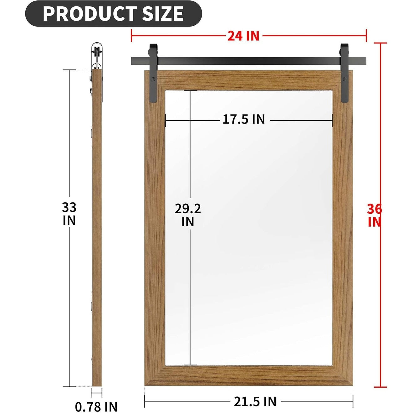 Miroir mural style rustique, miroir de salle de bain style farmhouse, miroir de grange, miroir de coiffeuse avec cadre en bois (1 pièce)