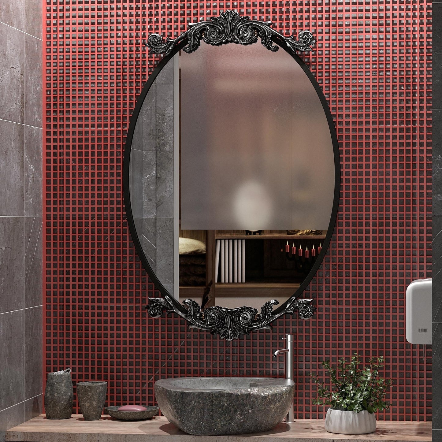 Oval Vintage Ornate Baroque Wall Mirror