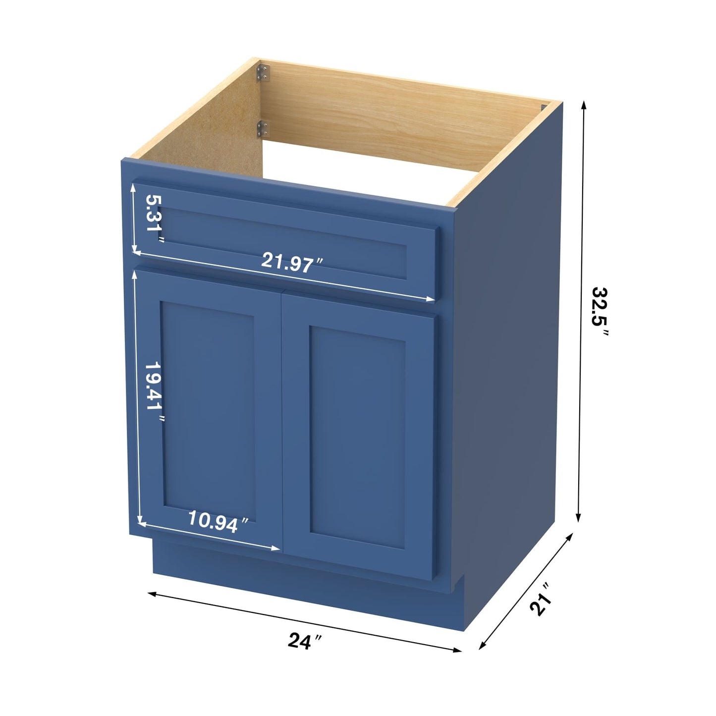 Meuble-lavabo de salle de bain Vanity Art en bois massif, 60 cm (24 pouces), avec lavabo simple.