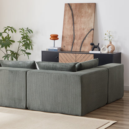 Canapé d'angle modulaire en cordouroy de 264 cm, ensemble de canapé de sol, canapé compressé rempli de mousse, combinaison libre de 4 pièces.