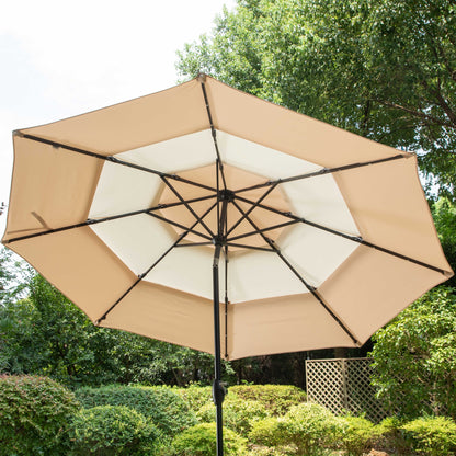 MAISON ARTS Parasol de jardin inclinable automatique à 3 niveaux de 3 mètres avec lumières LED et double ventilation
