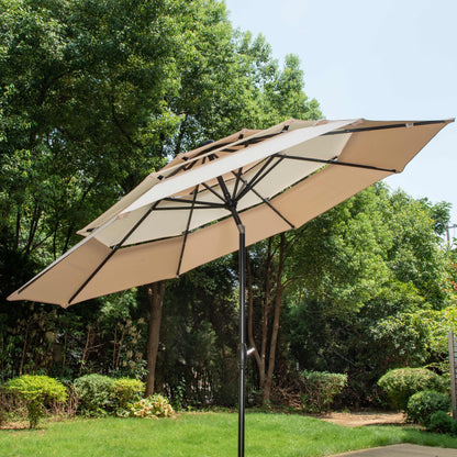 MAISON ARTS Parasol de jardin inclinable automatique à 3 niveaux de 3 mètres avec lumières LED et double ventilation