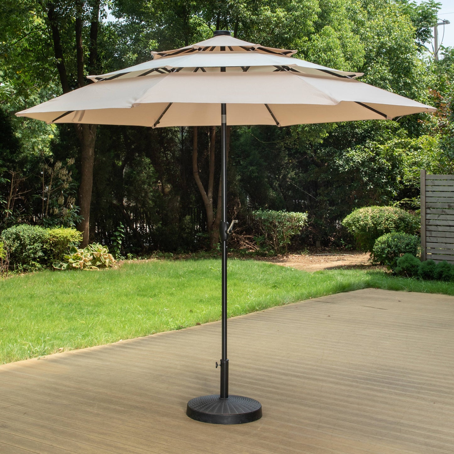MAISON ARTS Parasol de jardin inclinable automatique à 3 niveaux de 3 mètres avec lumières LED et double ventilation