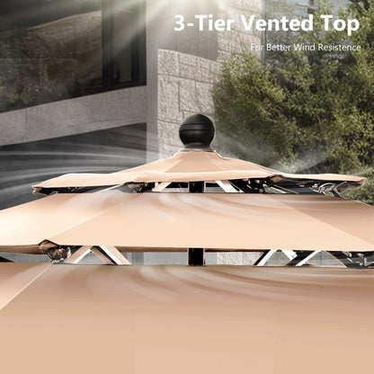 MAISON ARTS Parasol de jardin inclinable automatique à 3 niveaux de 3 mètres avec lumières LED et double ventilation