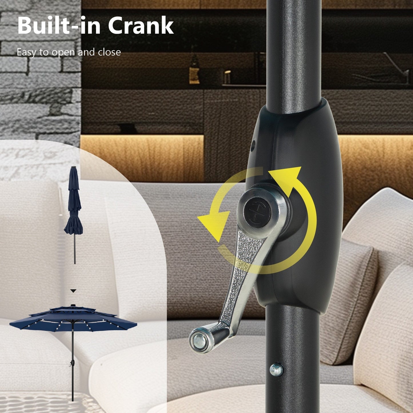 MAISON ARTS Parasol de jardin inclinable automatique à 3 niveaux de 3 mètres avec lumières LED et double ventilation