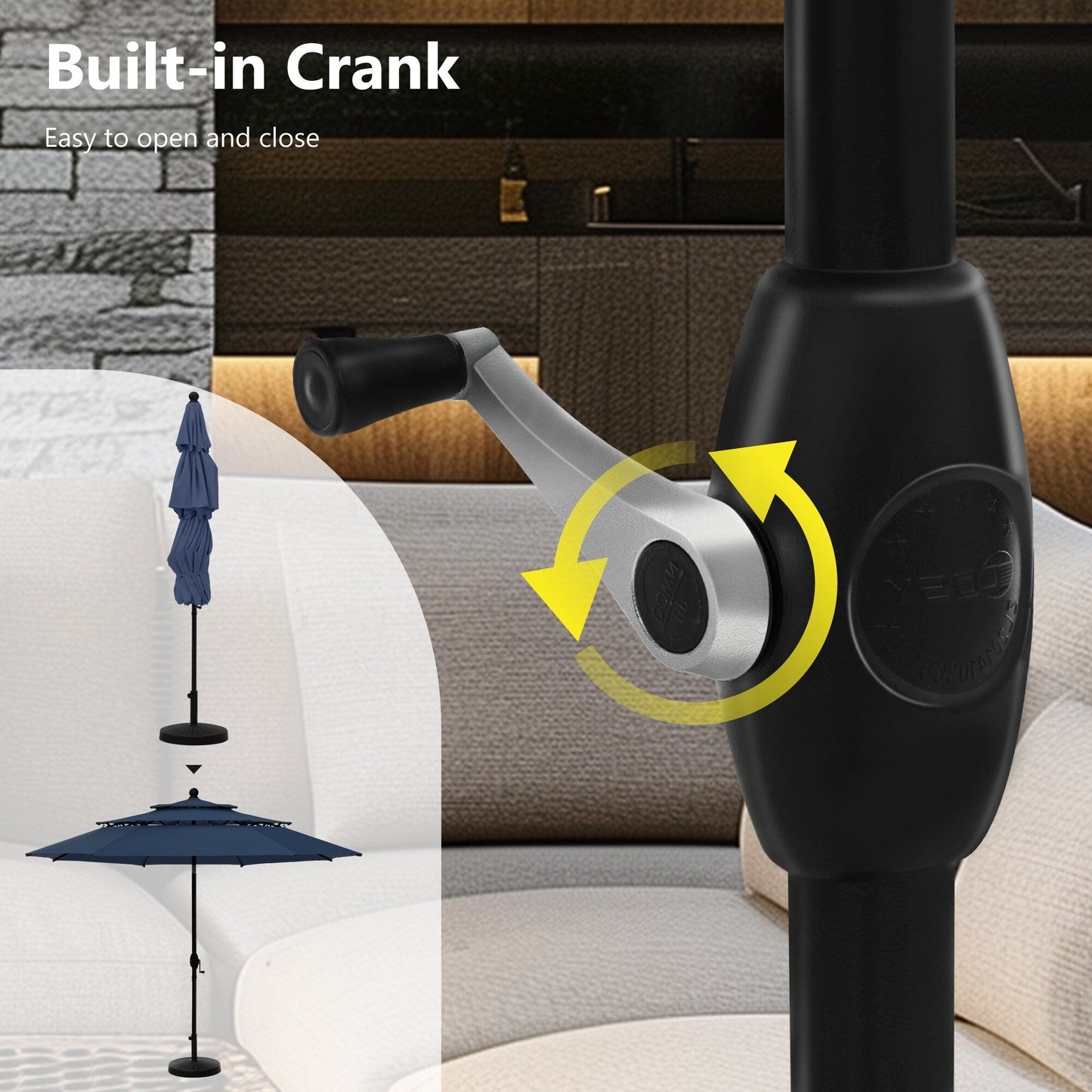 MAISON ARTS Parasol de jardin inclinable automatique à 3 niveaux de 3 mètres avec lumières LED et double ventilation