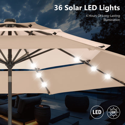 MAISON ARTS Parasol de jardin inclinable automatique à 3 niveaux de 3 mètres avec lumières LED et double ventilation
