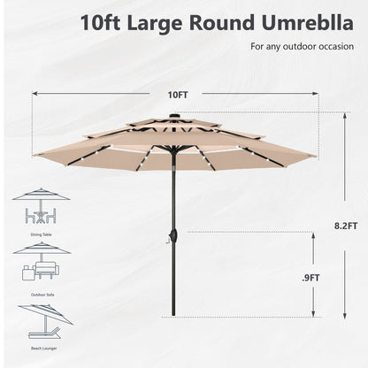 MAISON ARTS Parasol de jardin inclinable automatique à 3 niveaux de 3 mètres avec lumières LED et double ventilation