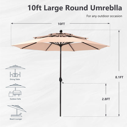 MAISON ARTS Parasol de jardin inclinable automatique à 3 niveaux de 3 mètres avec lumières LED et double ventilation