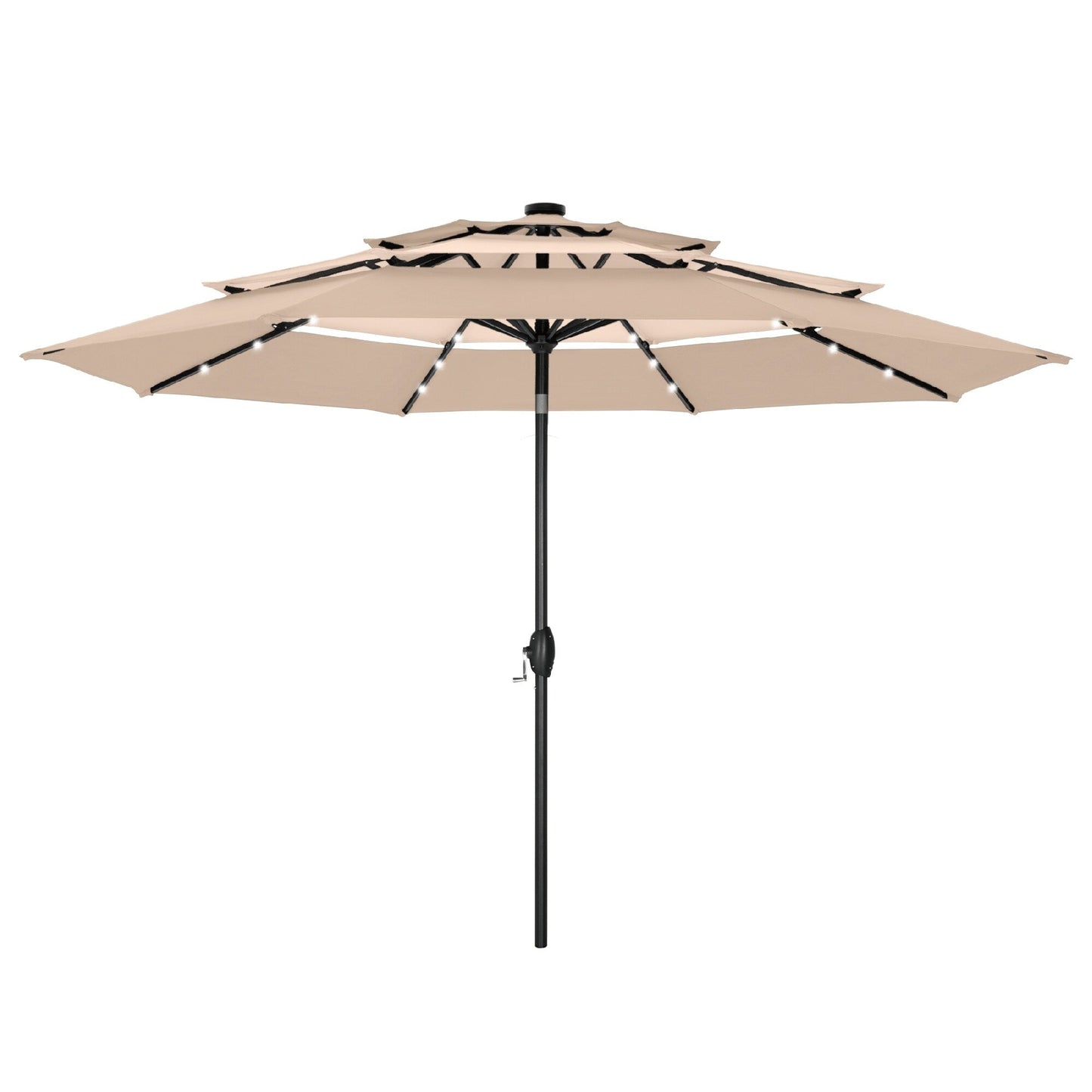 MAISON ARTS Parasol de jardin inclinable automatique à 3 niveaux de 3 mètres avec lumières LED et double ventilation