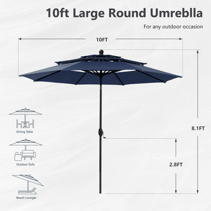 MAISON ARTS Parasol de jardin inclinable automatique à 3 niveaux de 3 mètres avec lumières LED et double ventilation