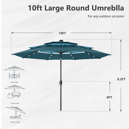 MAISON ARTS Parasol de jardin inclinable automatique à 3 niveaux de 3 mètres avec lumières LED et double ventilation