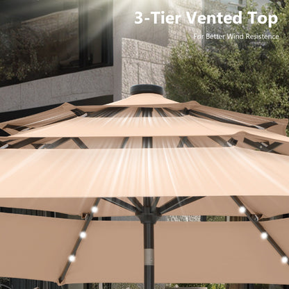 MAISON ARTS Parasol de jardin inclinable automatique à 3 niveaux de 3 mètres avec lumières LED et double ventilation