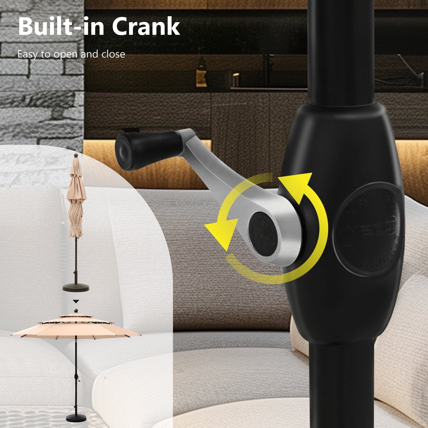 MAISON ARTS Parasol de jardin inclinable automatique à 3 niveaux de 3 mètres avec lumières LED et double ventilation