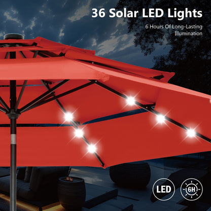 MAISON ARTS Parasol de jardin inclinable automatique à 3 niveaux de 3 mètres avec lumières LED et double ventilation