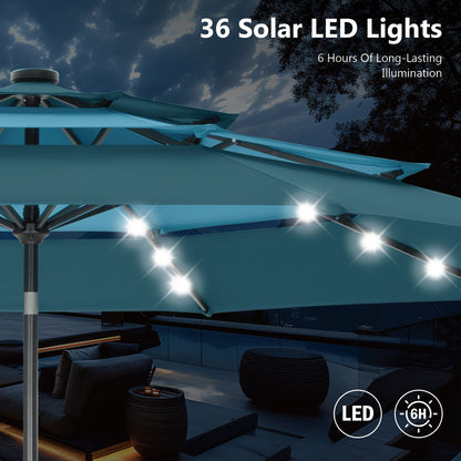 MAISON ARTS Parasol de jardin inclinable automatique à 3 niveaux de 3 mètres avec lumières LED et double ventilation