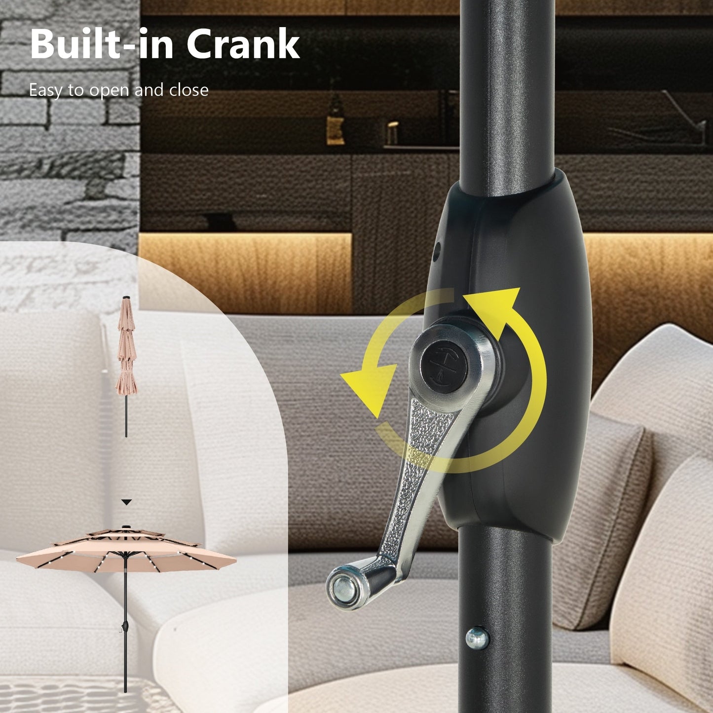 MAISON ARTS Parasol de jardin inclinable automatique à 3 niveaux de 3 mètres avec lumières LED et double ventilation