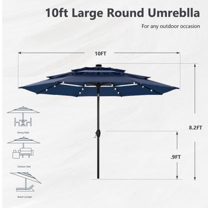 MAISON ARTS Parasol de jardin inclinable automatique à 3 niveaux de 3 mètres avec lumières LED et double ventilation