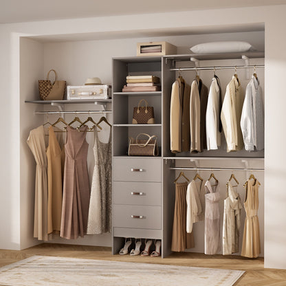 Rackcog Organisateur de placard réglable de 305 cm avec tiroirs, système de rangement avec étagères personnalisables pour placard à l'italienne et placard à porte coulissante