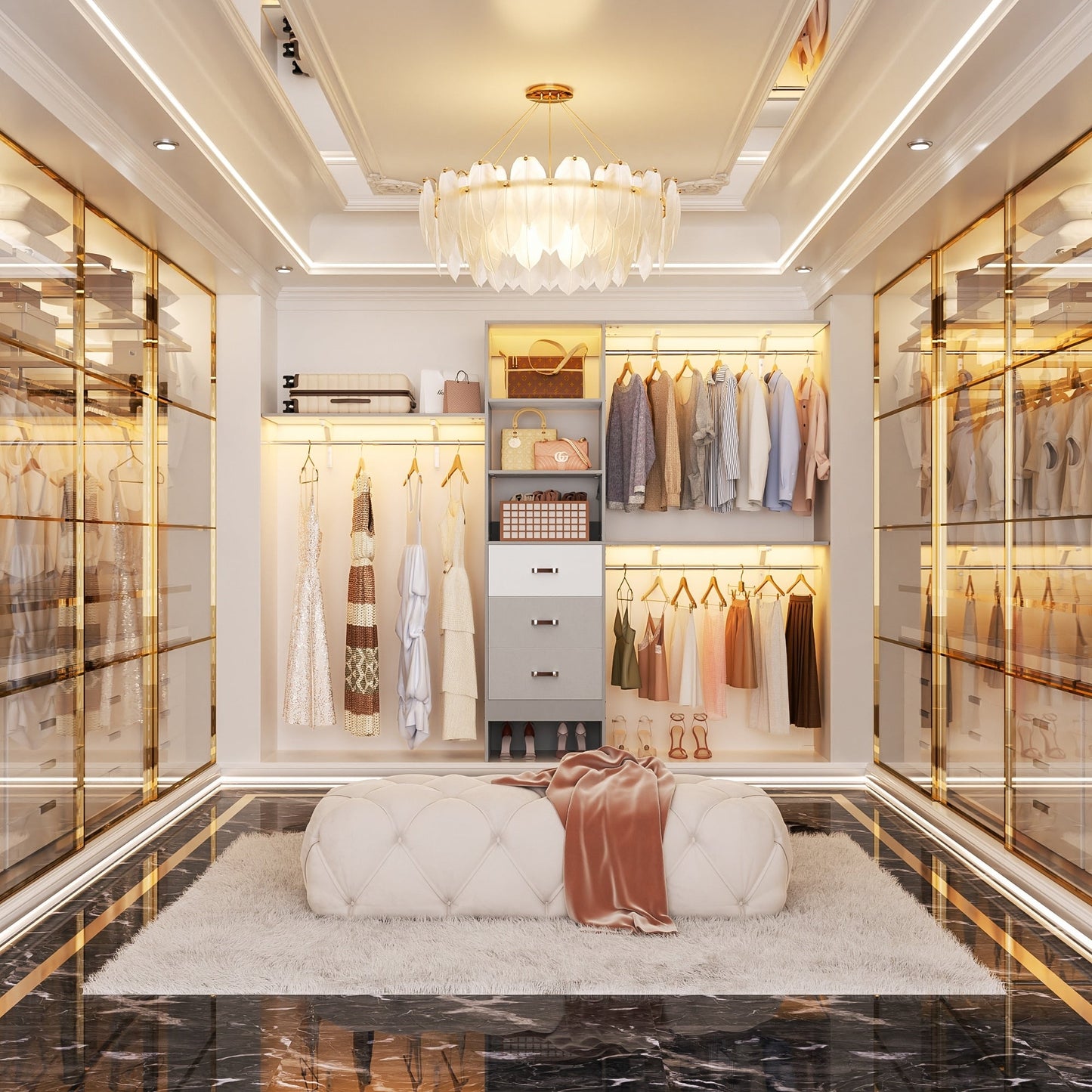 Rackcog Organisateur de placard réglable de 305 cm avec tiroirs, système de rangement avec étagères personnalisables pour placard à l'italienne et placard à porte coulissante