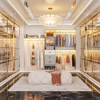 Rackcog Organisateur de placard réglable de 305 cm avec tiroirs, système de rangement avec étagères personnalisables pour placard à l'italienne et placard à porte coulissante