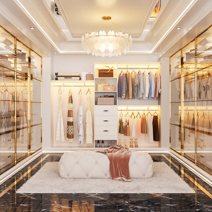 Rackcog Organisateur de placard réglable de 305 cm avec tiroirs, système de rangement avec étagères personnalisables pour placard à l'italienne et placard à porte coulissante