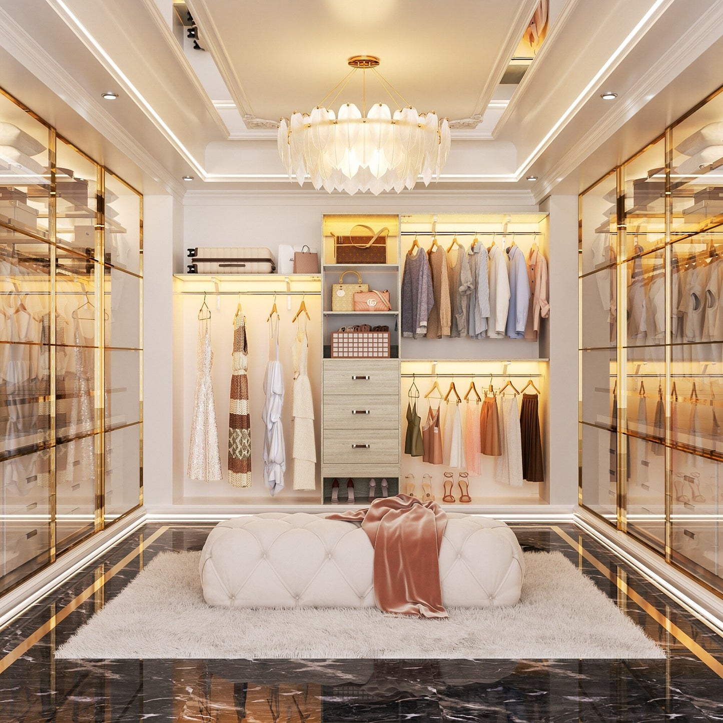 Rackcog Organisateur de placard réglable de 305 cm avec tiroirs, système de rangement avec étagères personnalisables pour placard à l'italienne et placard à porte coulissante