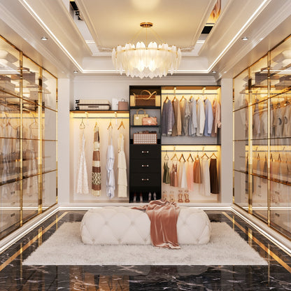 Rackcog Organisateur de placard réglable de 305 cm avec tiroirs, système de rangement avec étagères personnalisables pour placard à l'italienne et placard à porte coulissante