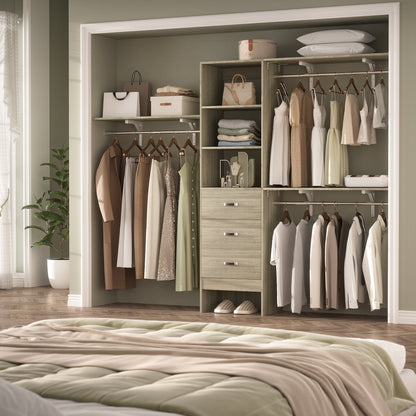 Rackcog Organisateur de placard réglable de 305 cm avec tiroirs, système de rangement avec étagères personnalisables pour placard à l'italienne et placard à porte coulissante