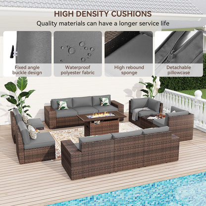 Ensemble de meubles de jardin 13 pièces avec table à feu de 44 pouces