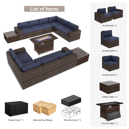 Ensemble de meubles de jardin 13 pièces avec table à feu de 44 pouces