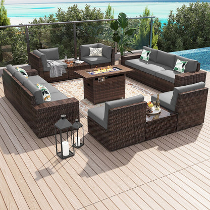 Ensemble de meubles de jardin 13 pièces avec table à feu de 44 pouces