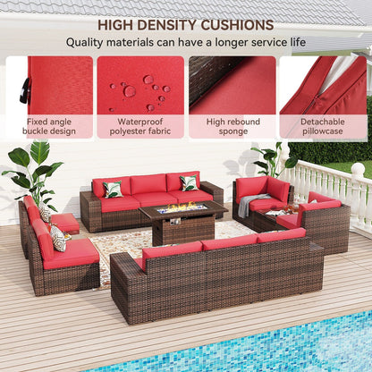 Ensemble de meubles de jardin 13 pièces avec table à feu de 44 pouces