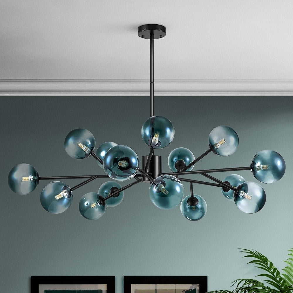 Grand lustre Sputnik à bulles moderne en noir ou doré pour salle à manger