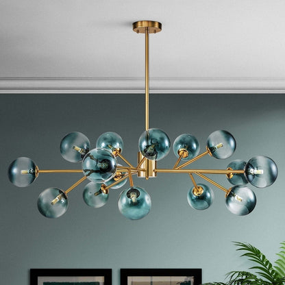 Grand lustre Sputnik à bulles moderne en noir ou doré pour salle à manger