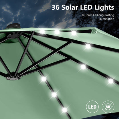 MAISON ARTS Parasol de jardin rectangulaire à manivelle de 4,5 mètres, double face, avec éclairage solaire à LED, pour terrasse, avec socle inclus.