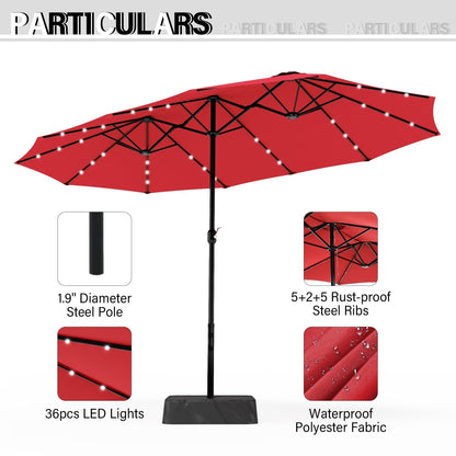 MAISON ARTS Parasol de jardin rectangulaire à manivelle de 4,5 mètres, double face, avec éclairage solaire à LED, pour terrasse, avec socle inclus.