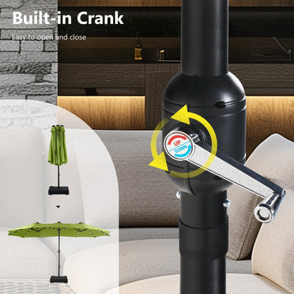 MAISON ARTS Parasol de jardin rectangulaire à manivelle de 4,5 mètres, double face, avec éclairage solaire à LED, pour terrasse, avec socle inclus.