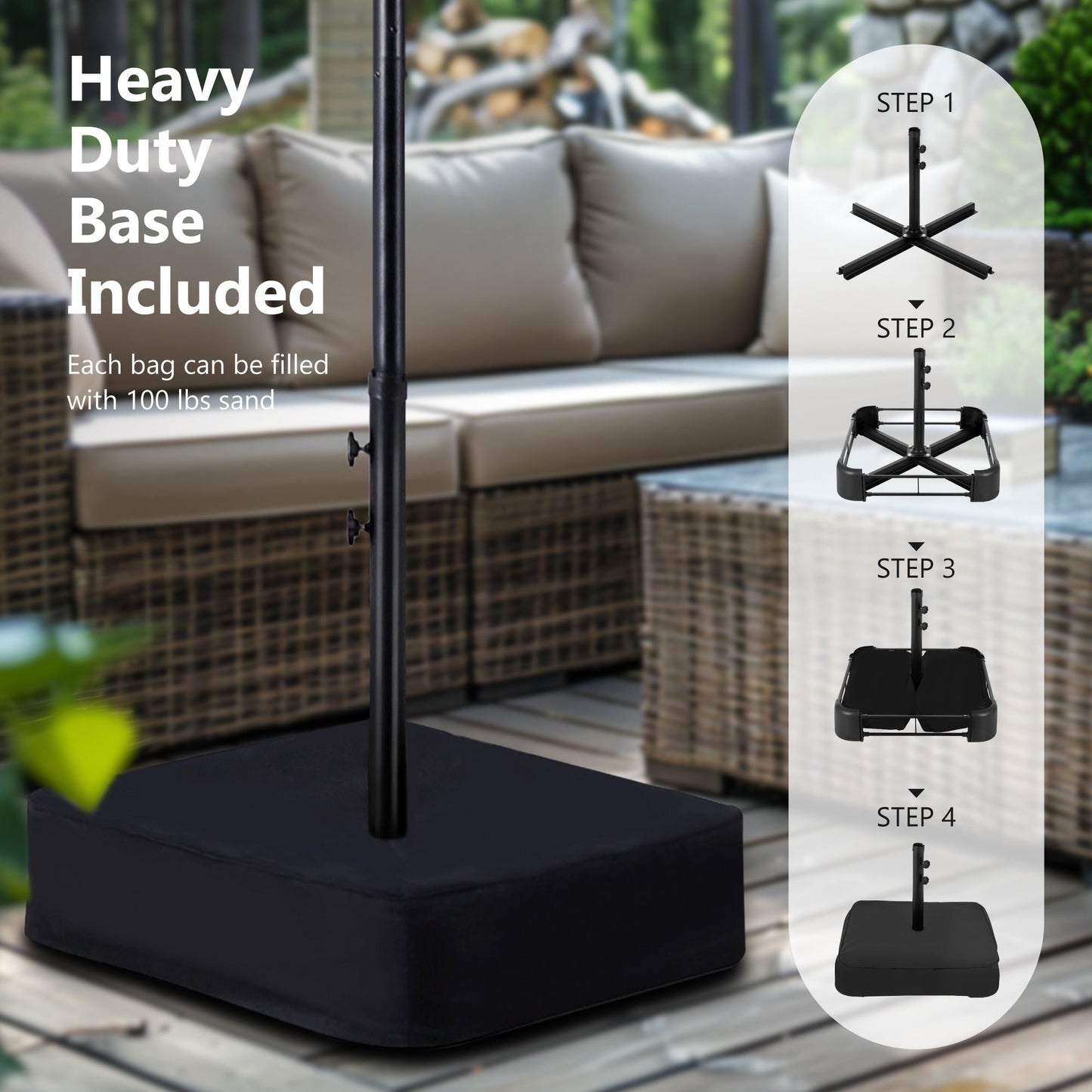 MAISON ARTS Parasol de terrasse extra large double face de 4,5 m avec socle inclus