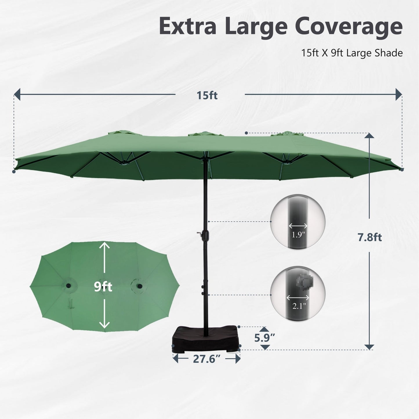 MAISON ARTS Parasol de terrasse extra large double face de 4,5 m avec socle inclus