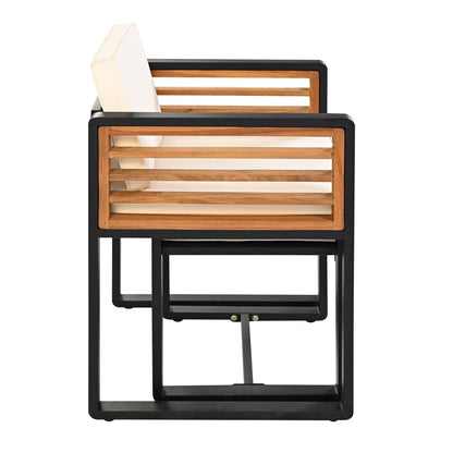 Ensemble de salle à manger de patio en bois d'acacia, 18 pièces, 8 chaises avec coussins, 8 poufs et 2 tables carrées.