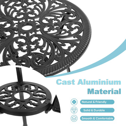 Table et chaises de jardin en aluminium pour extérieur, style papillon, 3 pièces, avec trou pour parasol